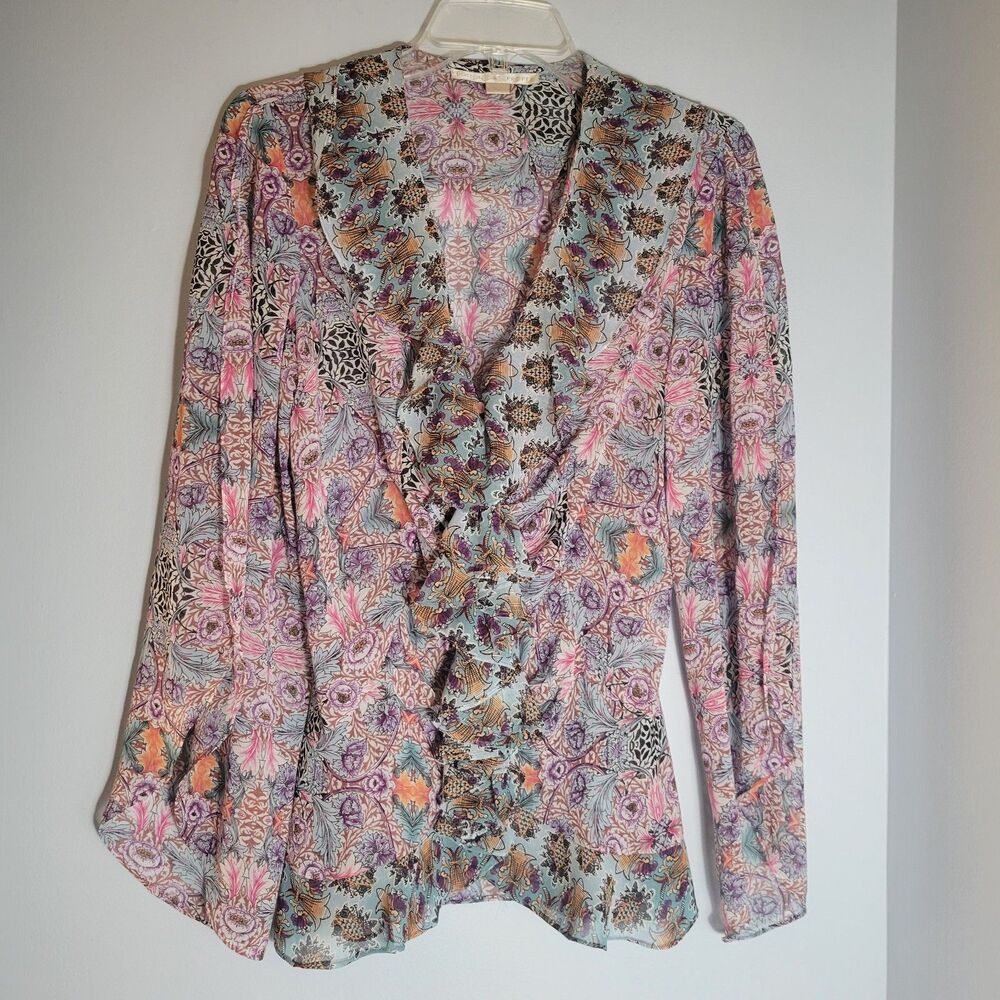 Boston Proper Boho Peasant Blouse Sheer Paisley Print Flowy Size S